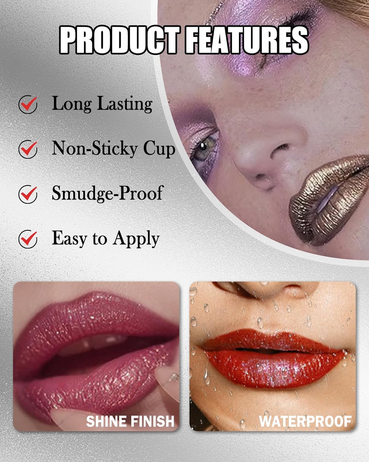 Diamond Glitter Matte Lipstick, Long Lasting Waterproof Rose Pink Metallic Sparkling High Pigment Non-Stick Lip Tint Lip Gloss,Full-coverage Lipgloss, Mother's Day Lip Makeup Gift for Women Girl-03