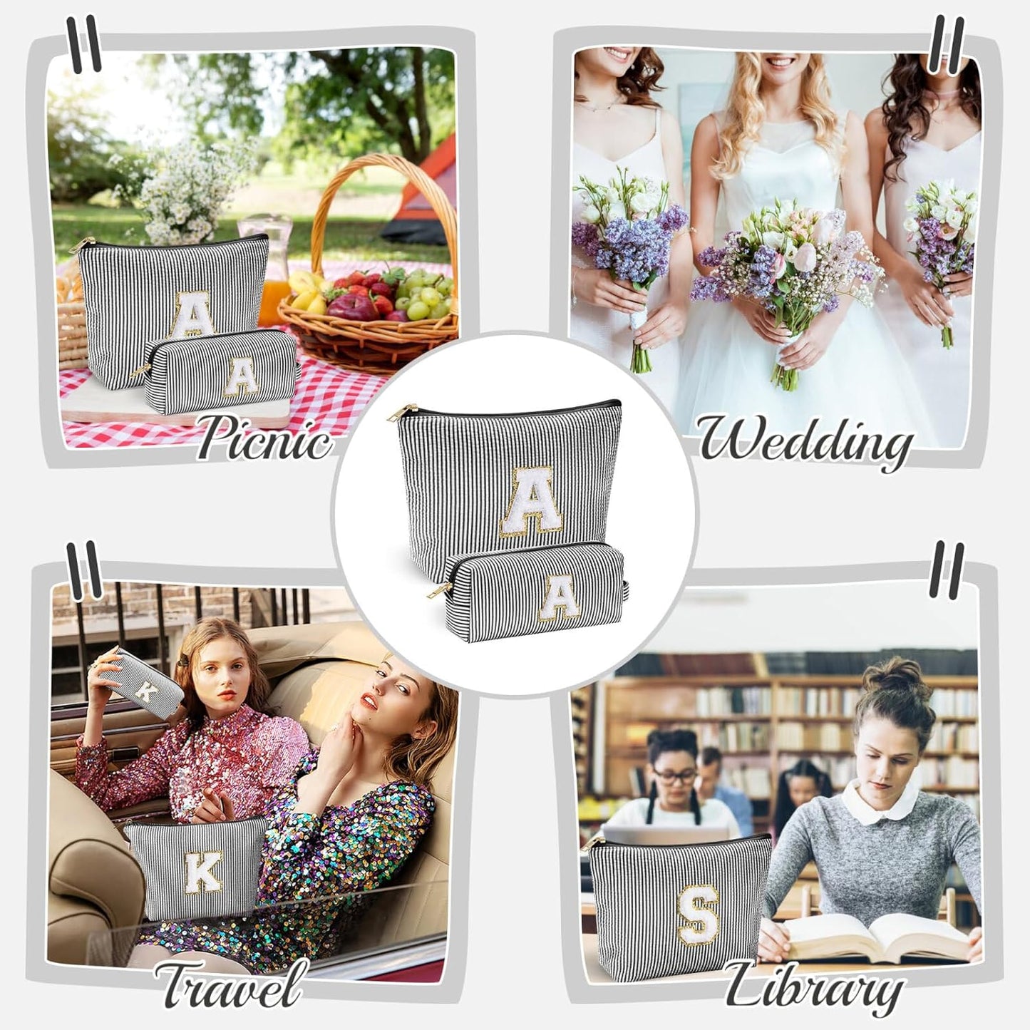 YOOLIFE Birthday Gifts for Women - 21st, 30th, 50th Birthday Gifts for Her, Mom, Sister, Friend - Cute Initial Makeup Bag, Cosmetic Bag - Black