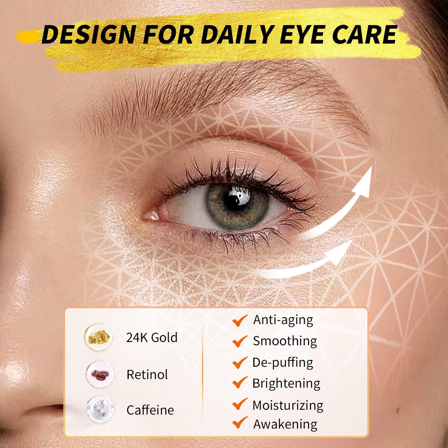 Under Eye Patches(25 Pairs), 24K Gold, Caffeine, Retinol Eye Masks for Puffy Eyes, Wrinkles, Dark Circles, Undereye Bags Treatment - Restoring & Awakening & Moisturizer Skin care Gift for Women