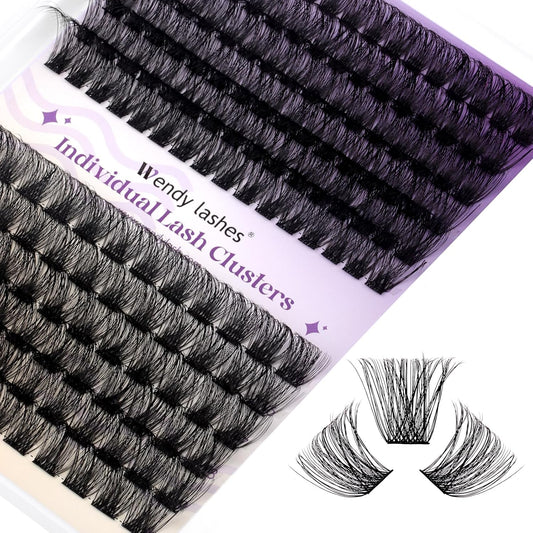 Lash Clusters Wispy Individual Lashes Fluffy Thick Volume Eyelash Clusters DIY False Eyelashes D Curl Cluster Eyelash Extensions Comfortable Lash Extension for Beginners by WENDY LASHES(C3/C9-D-1216)