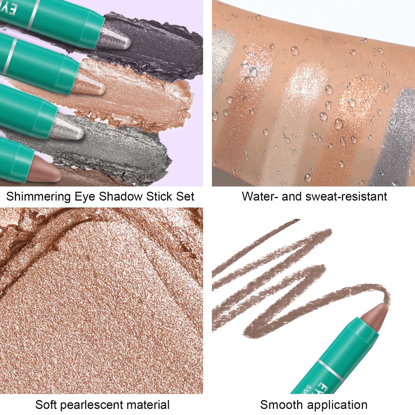 4Pcs Eyeshadow Stick, Cream Eye Shadow Brightener Sticks Set for Eyes, Champagne Pearl Taupe Bronze Cocoa Stone Putty Smoky Amethyst Shimmer Matte Pencil Eye Eye Liner Makeup Waterproof (4PCS B)