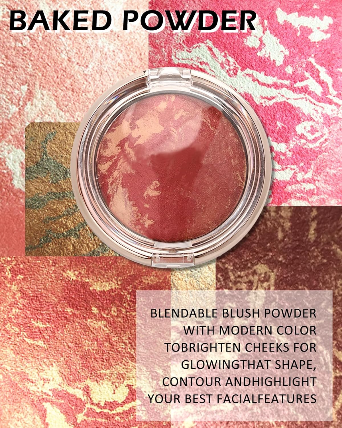 Baked Powder Blush, Glow Marbleized Blusher Powder Palette,Lightweight Shimmery face Blush for Cheek,Eyeshadow Highlight,Thanksgiving Makeup Gift for Women rubores de maquillaje(0.49Ounce)-05
