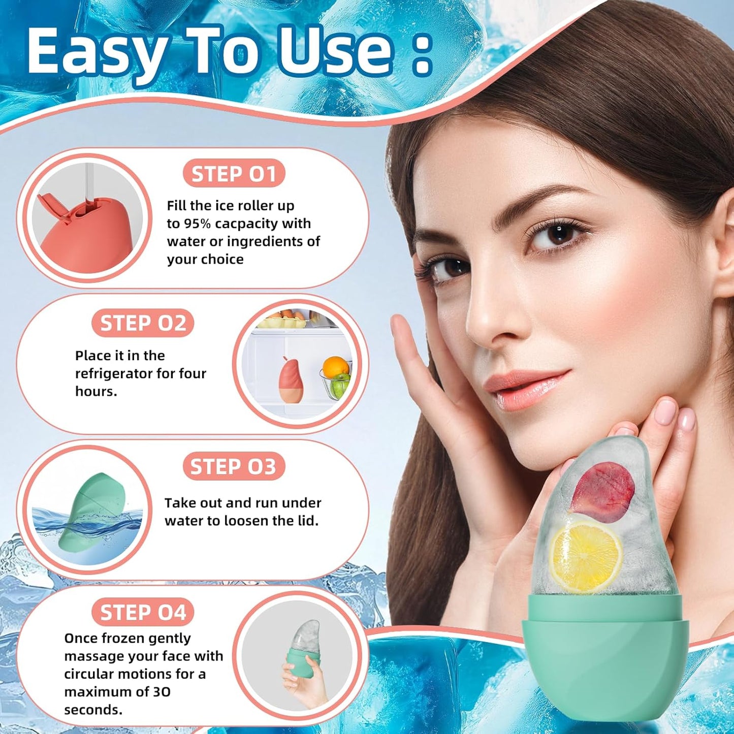 Silicone Facial Ice Cube Roller Massager, Facial Beauty Care Tool, Reusable Face Ice Mold - Brighten Skin, Reduce Puffiness for Face & Eyes (Brown)