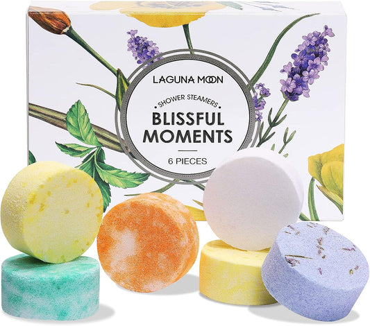 Lagunamoon Aromatherapy Shower Steamers, 6 Piece Variety Pack Handmade Shower Steamers with Pure Essential Oils to Relax, Moisturize for Spa Day, Self Care for Men, Women, Pampering Gifts for Her