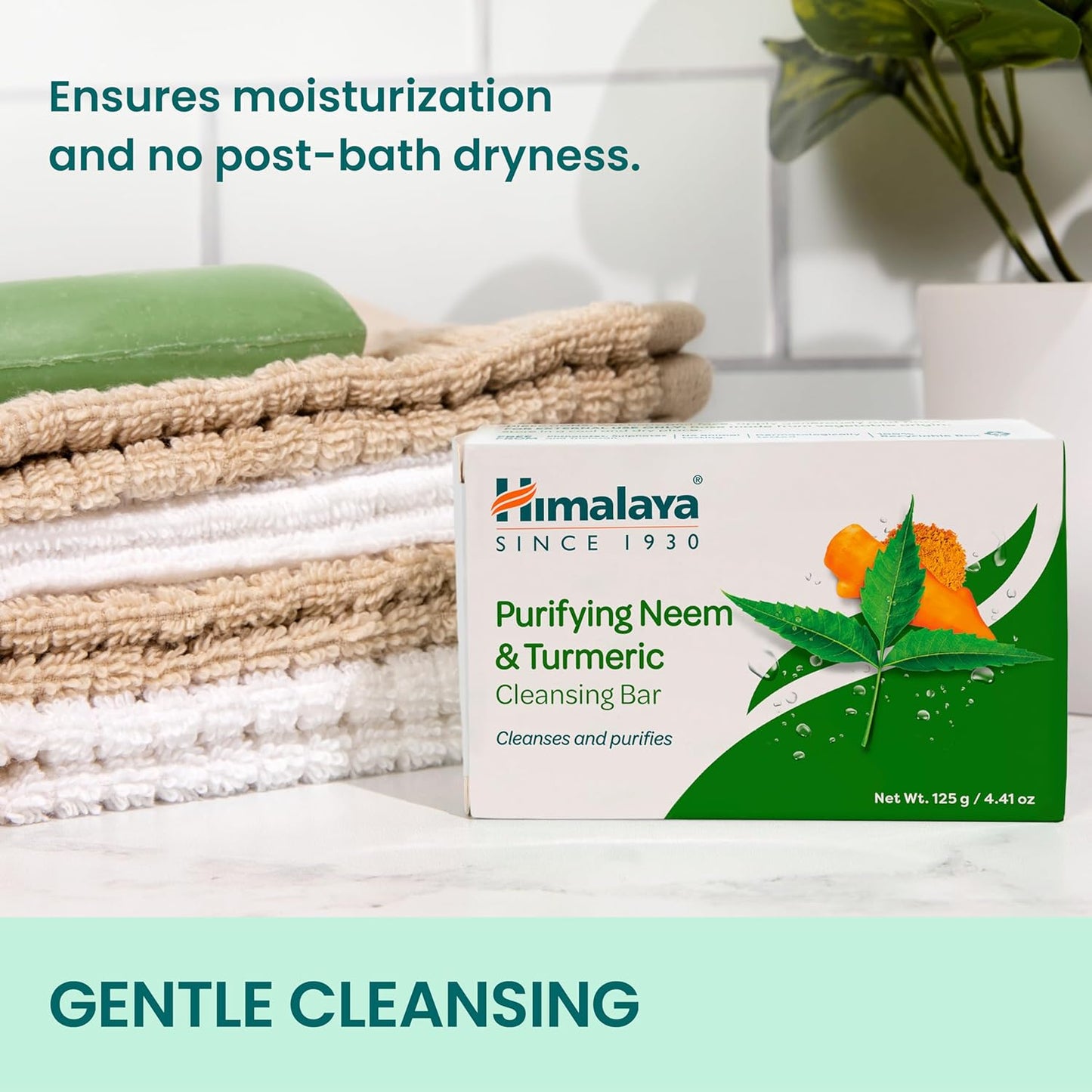 Himalaya Purifying Neem & Turmeric Cleansing Bar for Clean and Healthy Looking Skin, Free from Parabens, SLS and Phthalates, Gluten Free, Vegan, 125 g (4.41 oz), 6 Pack