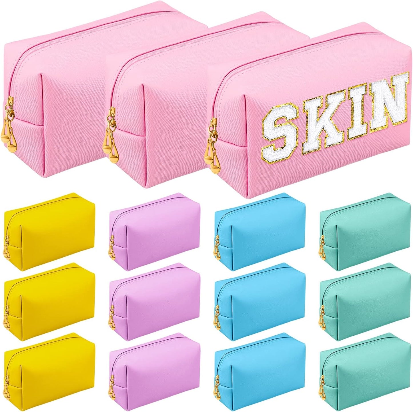 Kigeli 15 Pcs Aesthetic Makeup Bags PU Leather Cosmetic Pouches Waterproof Plain Toiletry Bags Makeup Pouches Bulk for Women Party Gift Travel Storage Organizer(Macaron)