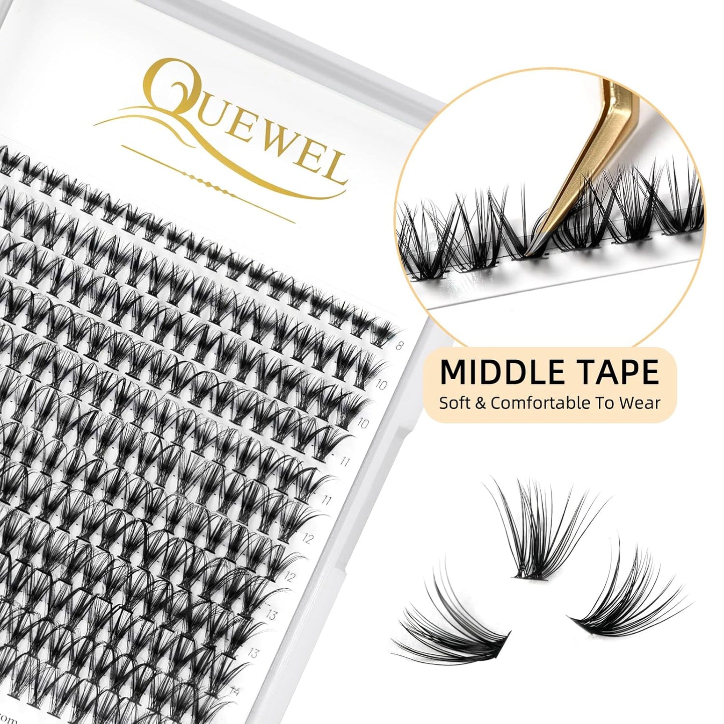 QUEWEL Lash Clusters 240Pcs Cluster Lashes 30D 0.07C Curl Mix8-14mm Individual Lashes Soft&Comfortable DIY Eyelash Extension at Home(30D 0.07C MIX8-14)