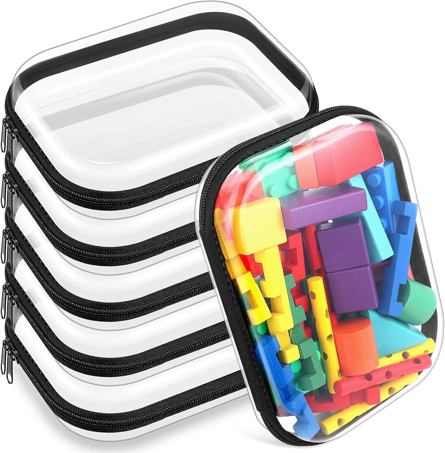 Sanwuta 6 Pcs Clear Hard Zipper Case Pencil Pouches Hard Plastic Zipper Pouches Makeup Bag Transparent Cases for Snacks Plastic Storage Organizer Box for Travel(Black,7.87 x 5.9 x 2 Inch)