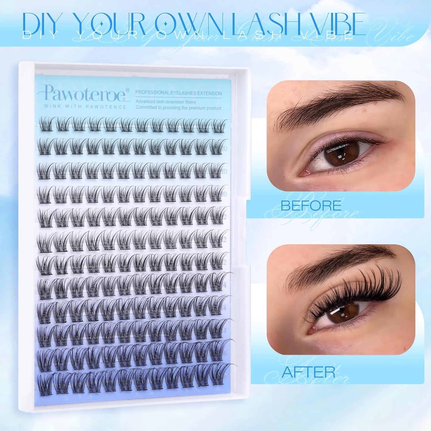 Pawotence Wispy Lash Clusters Natural Eyelash Clusters 8-16mm Cluster Eyelash Extensions 144pcs Fairy Individual Lashes Wispy Cluater Lashes Extension Natural Look