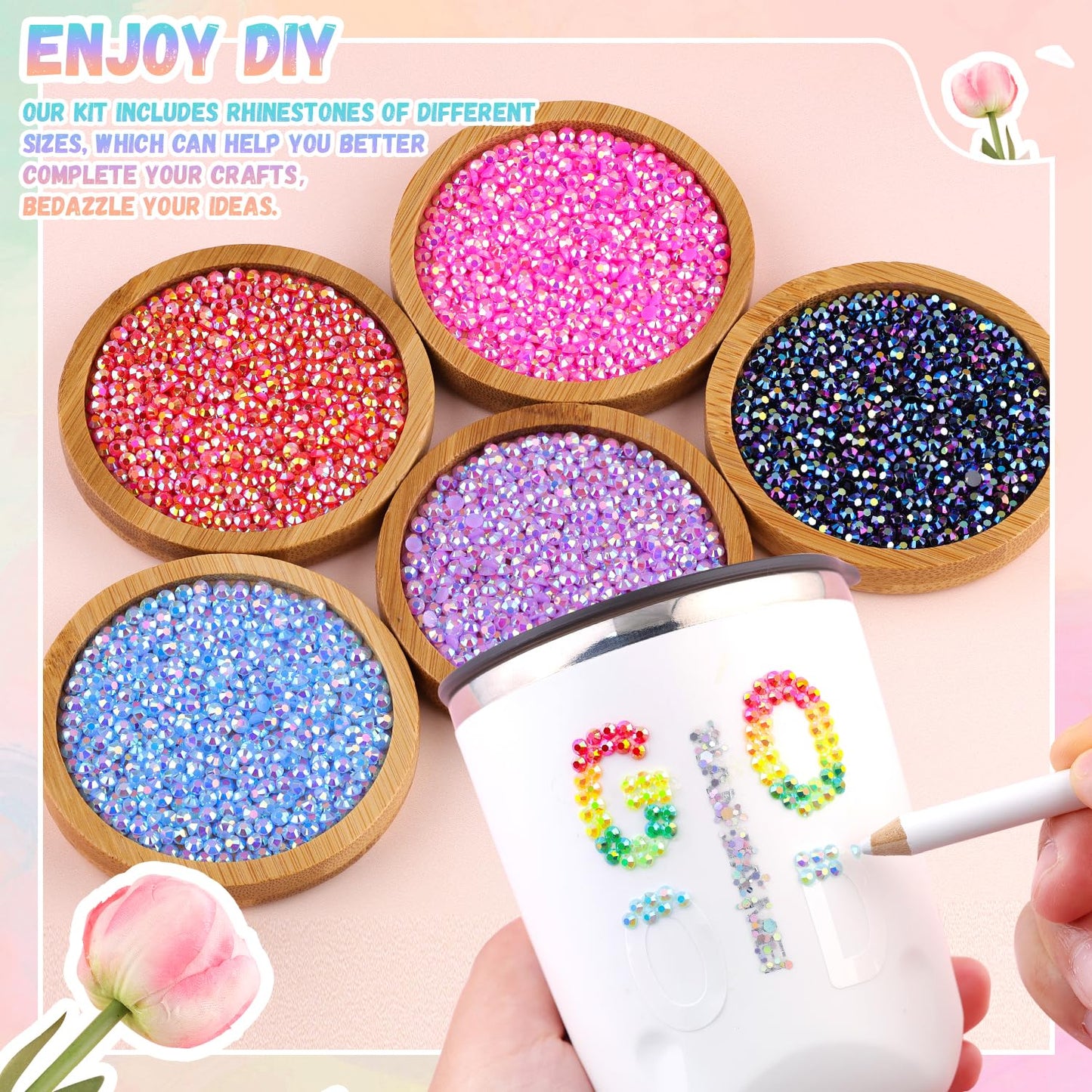 30000Pcs Resin Rhinestones for Bedazzling with B7000 Jewelry Glue, 3MM Colorful Gems Flatback Rhinestones for Crafting, Crystal for DIY Crafts Clothing Tumblers Mugs Shoes Fabric Decor Nail Art