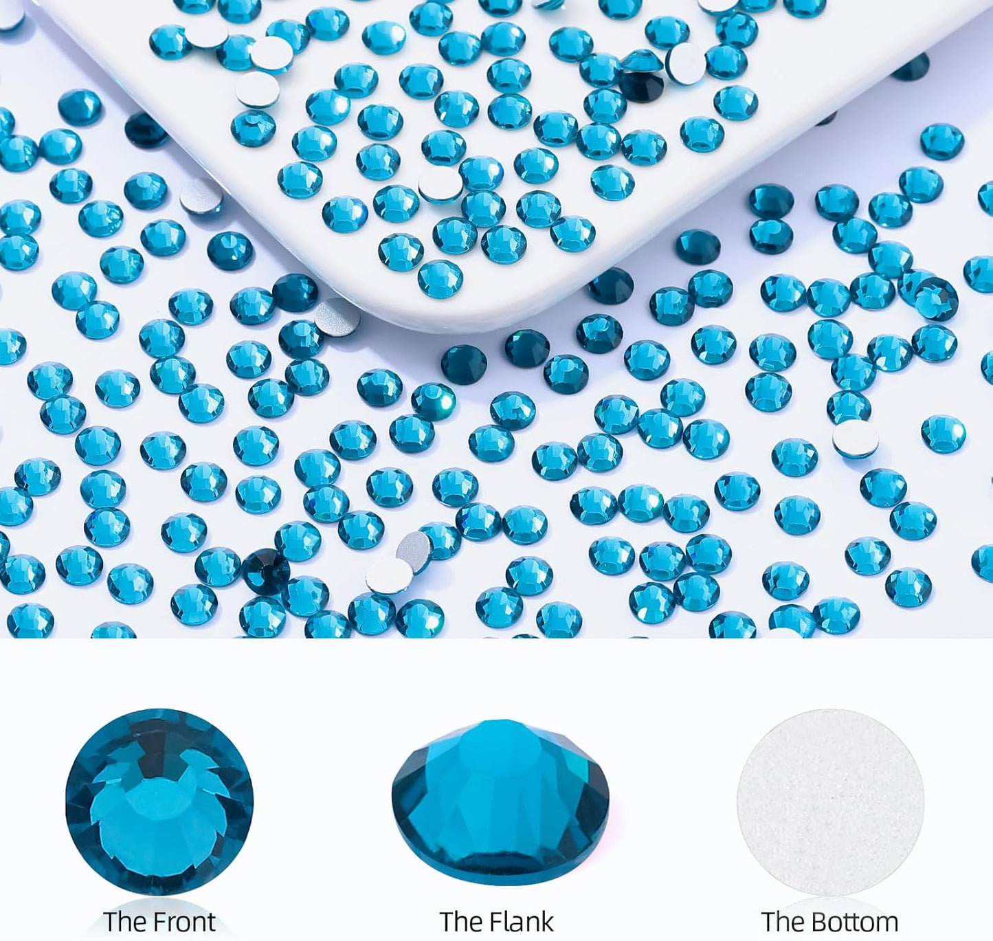 Malachite Blue Flatback Rhinestones, Glass Rhinestones for Nail Art and Craft, Glue Fix, Loose Crystal Gemstones(Malachite Blue, SS16, 2880pcs, 3.8-4.0mm)