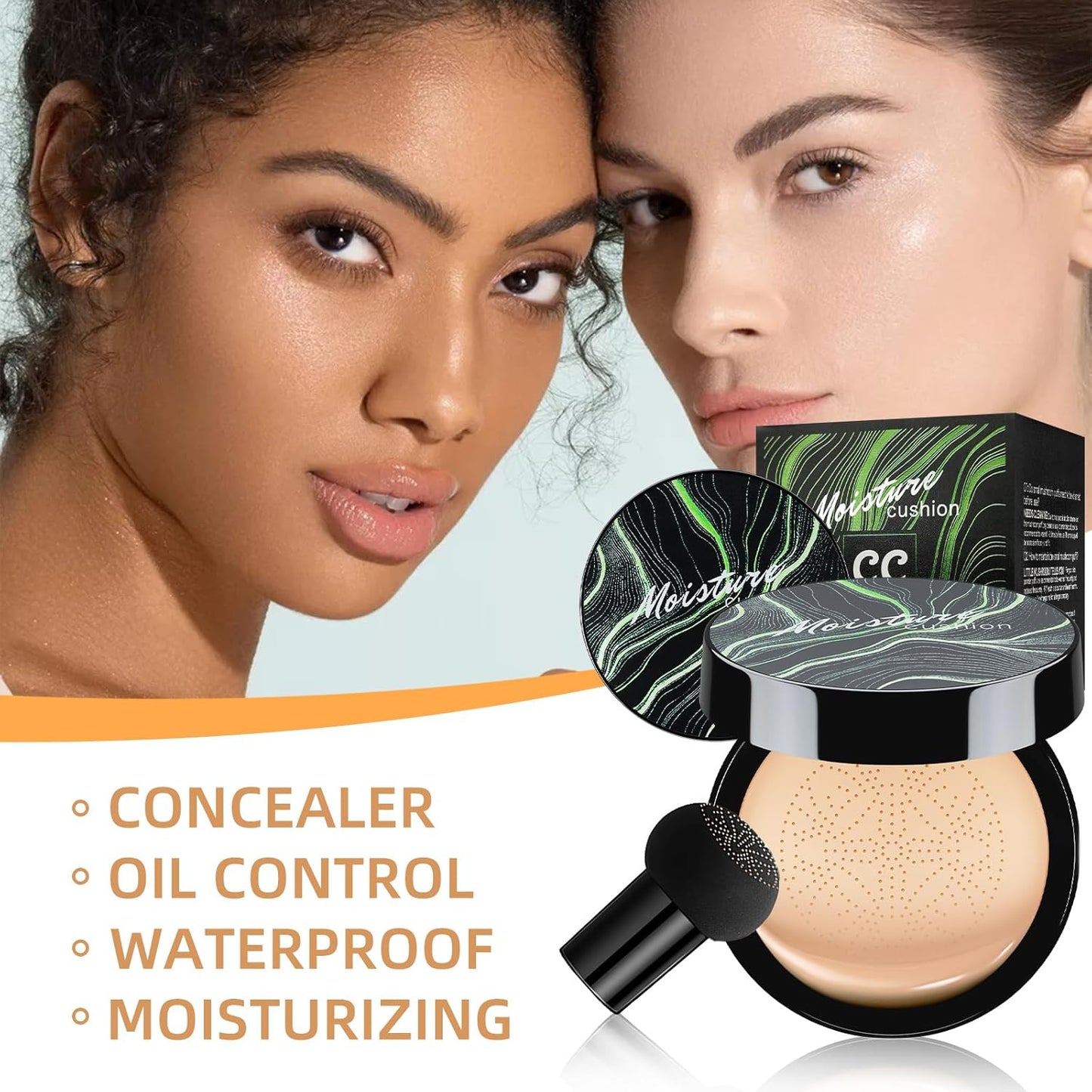Mushroom Head Air Cushion CC Cream - BB Cream Foundation Makeup Moisturizing Concealer Long-Lasting, Cushion Foundation Full Coverage Self Adjusting for Mature Skin & All Skin Types (Deep)