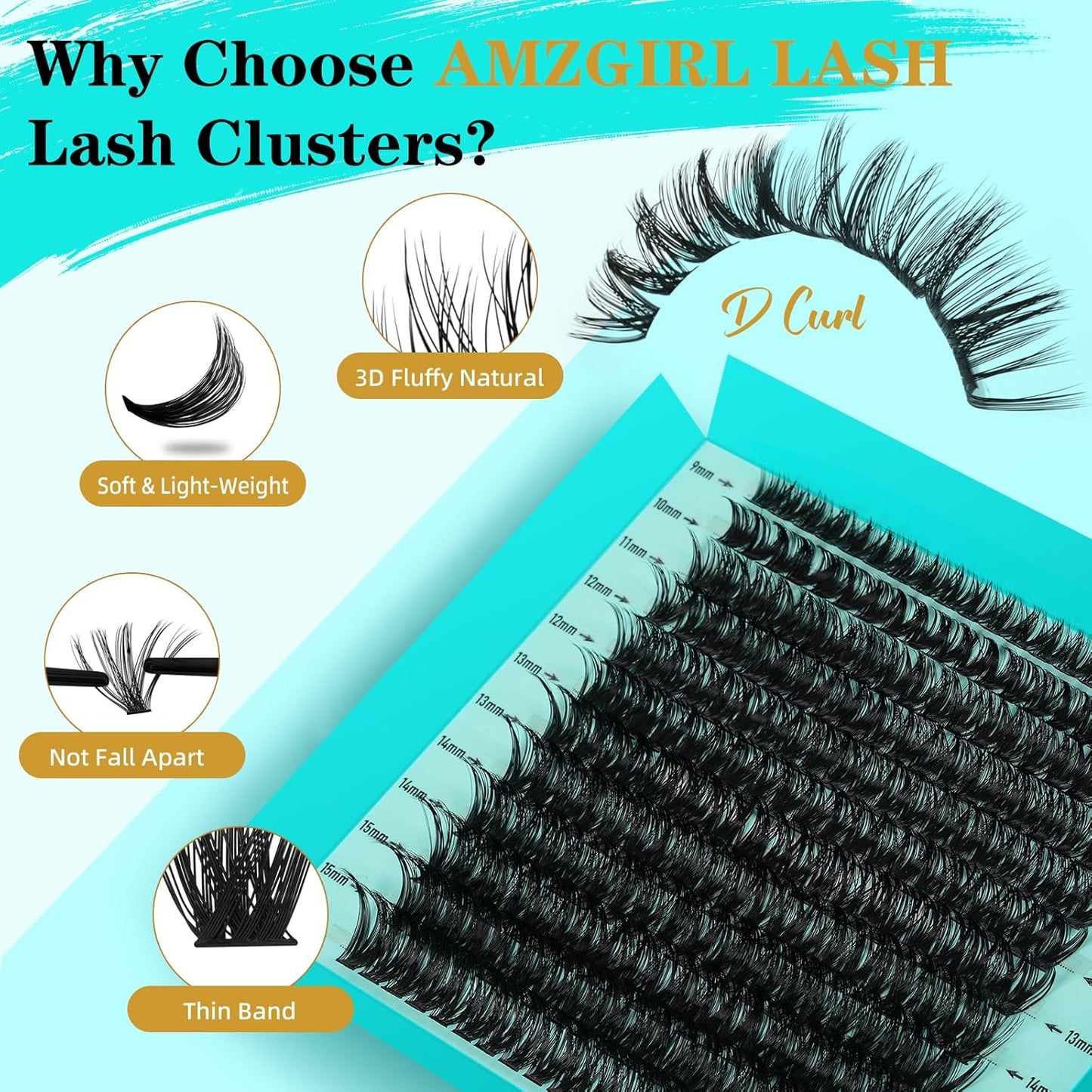 Lash Clusters Kit 240PCS Eyelash Extension Kit D Curl Wispy Clusters Lash DIY Lashes Extensions Kit Natural Individual Lashes Kit with Lash Bond and Seal Eyelash Tweezer(60D,D-Mix9-16mm)