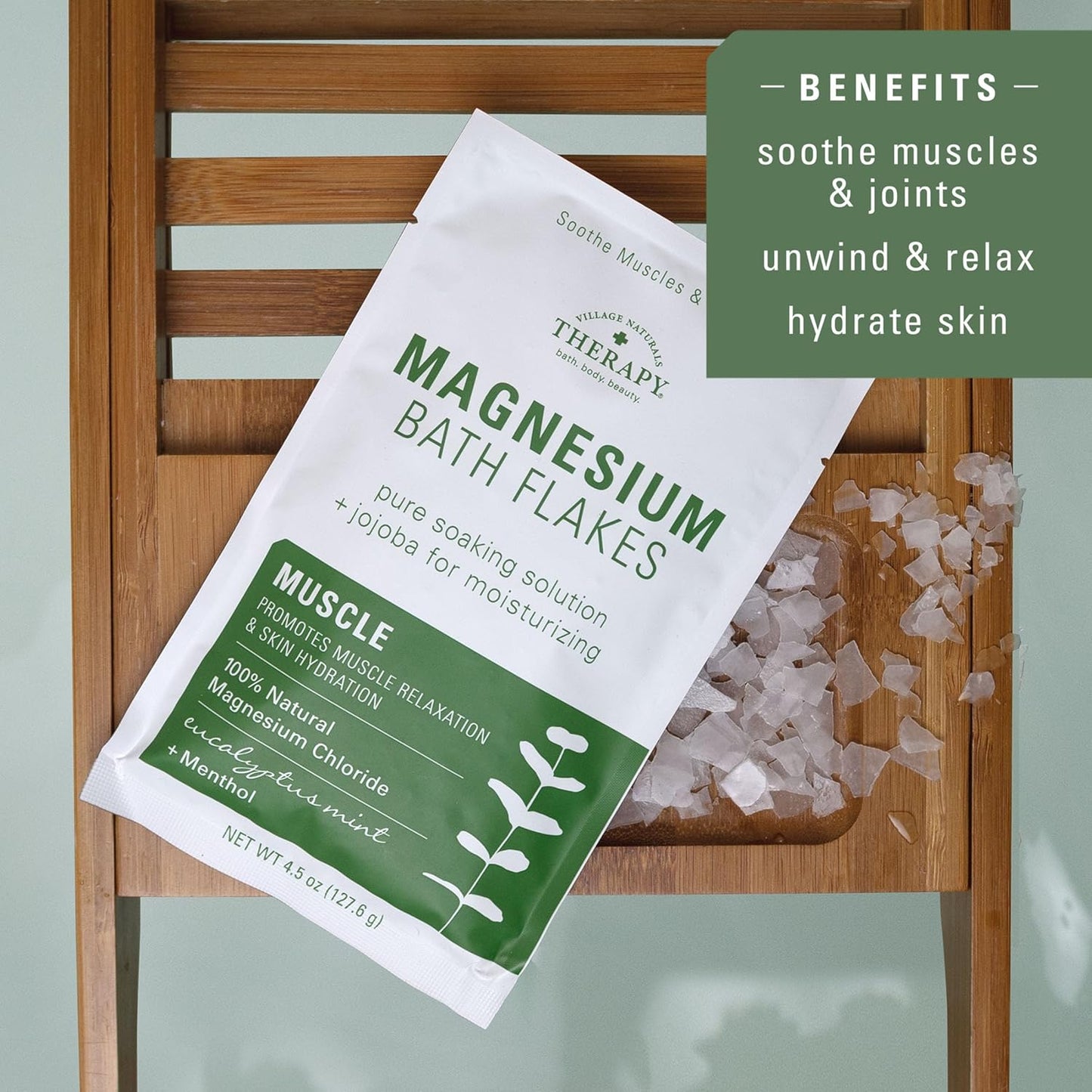 Village Naturals Therapy Muscle Magnesium Bath Flakes, Eucalyptus Mint Scent, 4.5 oz, Pack of 10