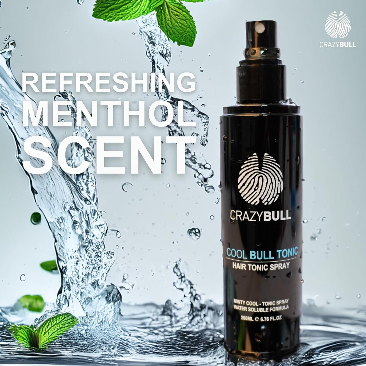 Crazy Bull Hair Tonic for Men - Cooling Hair Growth Spray with Castor Oil & Menthol - Hydrating Anti Frizz Heat Protection Spray for Oily & Dry Scalp - Cool Bull Ingrown Hair Treatment - Minty Scent