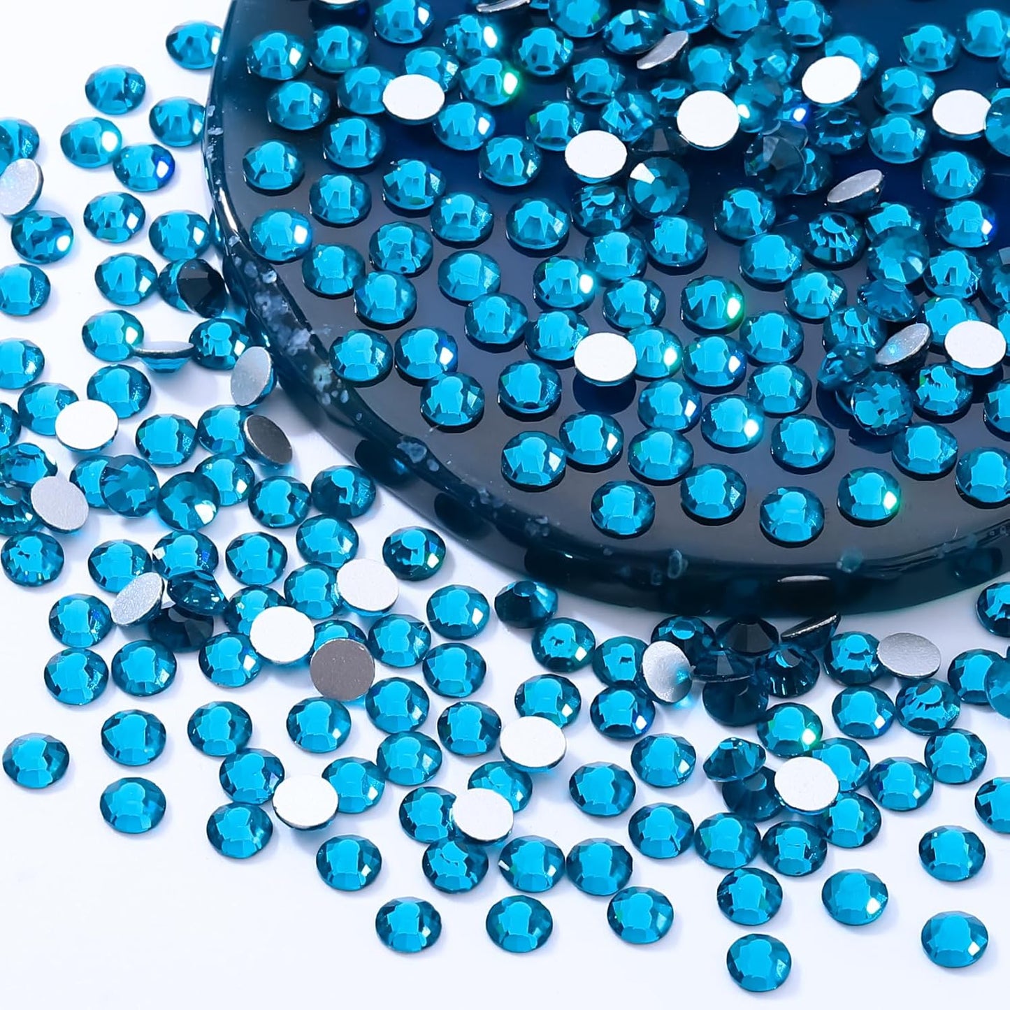 Malachite Blue Flatback Rhinestones, Glass Rhinestones for Nail Art and Craft, Glue Fix, Loose Crystal Gemstones(Malachite Blue, SS16, 1440pcs, 3.8-4.0mm)