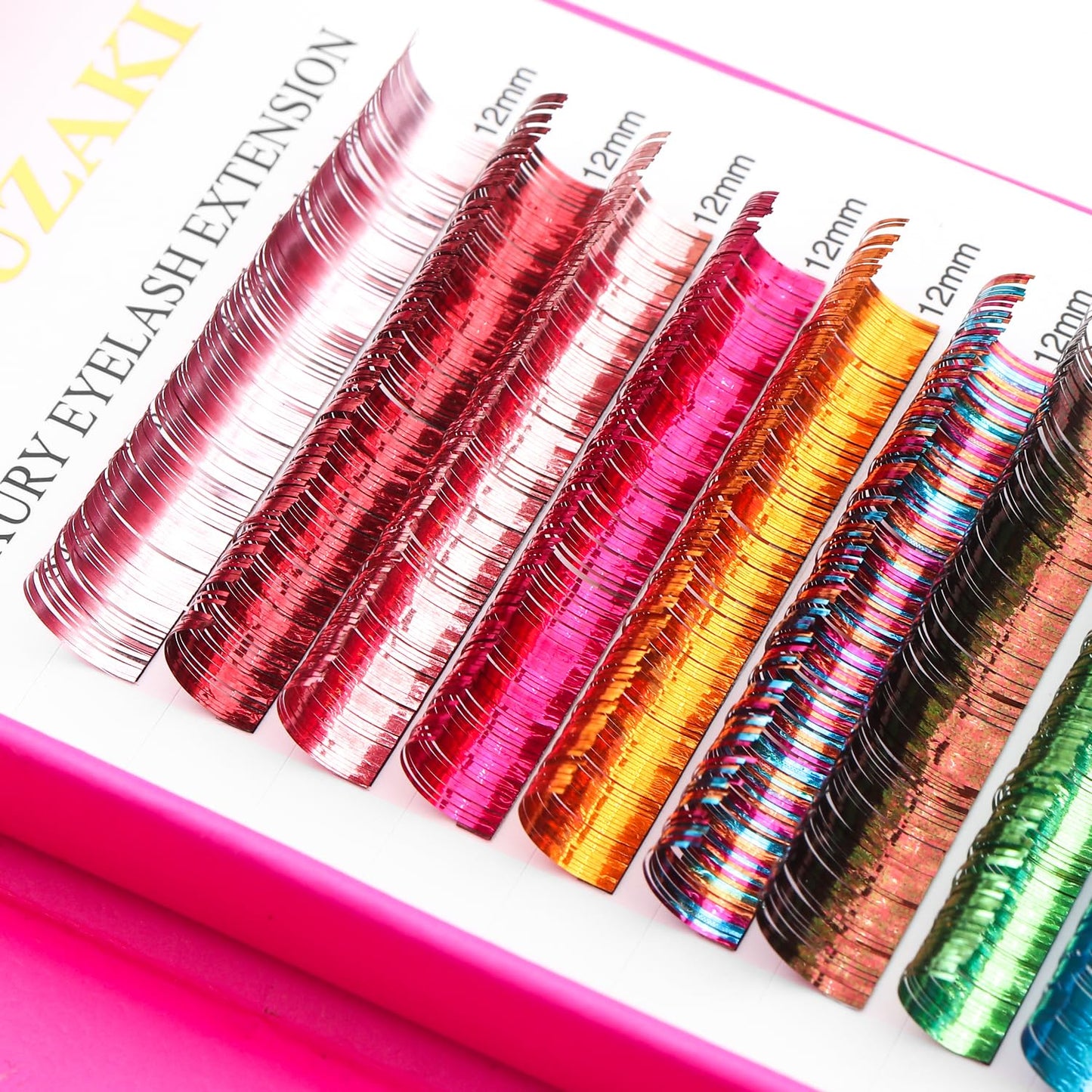 Glitter Spike Tinsel Eyelash Extensions 0.07 Colored Lashes Extension C Curl Lashes 8mm Lash Extensions Soft False Eyelashes Volume Lashes 12 Rows Professional Use(Glitter,0.07-C,8mm)