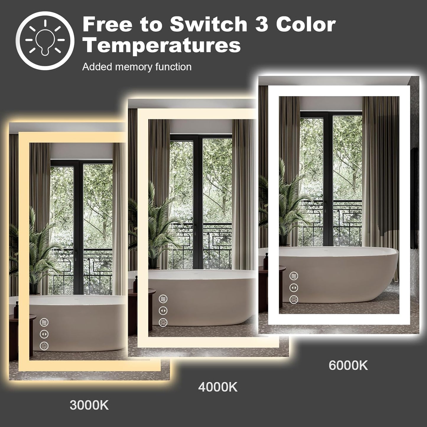 Amorho LED Bathroom Mirror 60" X30" with Front Light and Backlight, Large Vanity Mirrors for Wall, Anti-Fog, ShatterProof, Memory, 3 Colors, ETL Listed