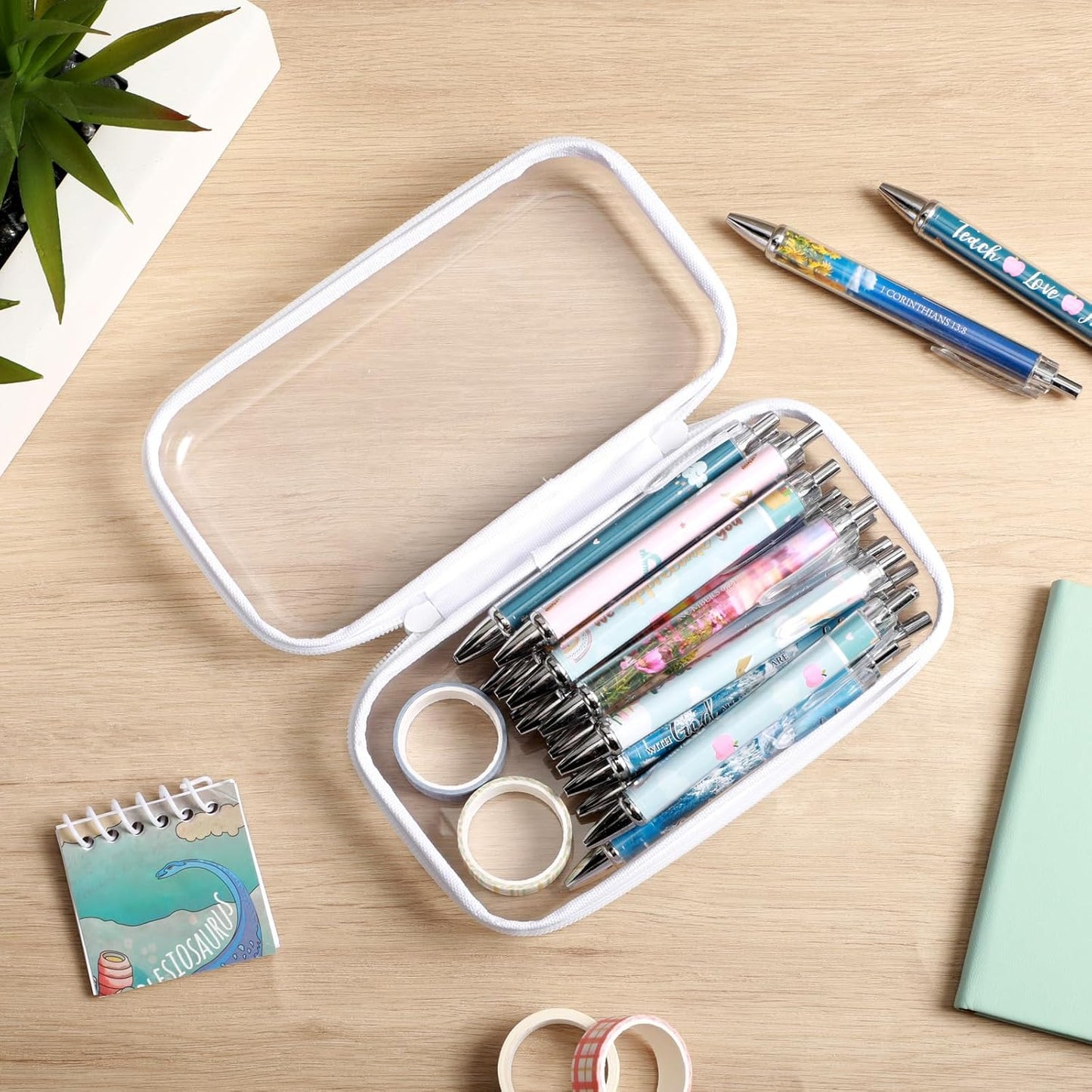 Hoolerry 3 Pcs Clear Hard Zipper Case Plastic Pouch Transparent Hard Case Clear Makeup Bag Portable Travel Organizer Bin for Cosmetics, Building Blocks, Puzzles(White,S)