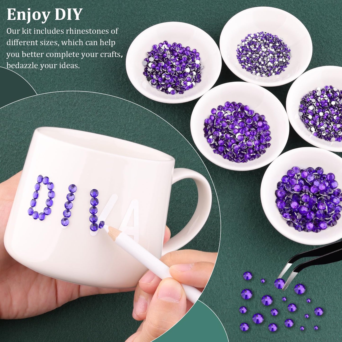 Resin Rhinestones for Crafting with B7000 Jewelry Glue, 2 Boxes Blue Purple Flatback Crystals with 3Pcs 10ml Glue for Bedazzling Crafts Nail Art Makeup，Non Hotfix Gems for Clothing Shoes