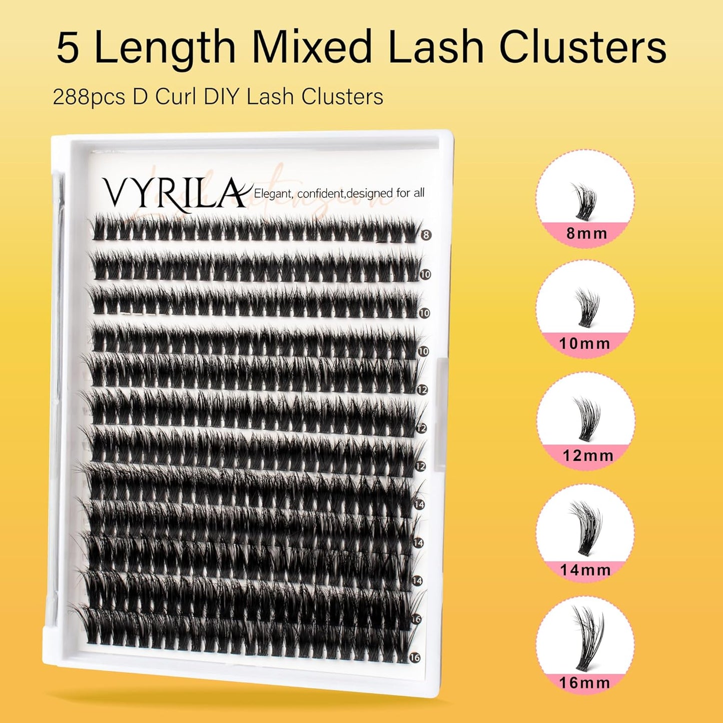 Lash Clusters 8-16mm, False Eyelashes 288pcs, Cluster Eyelash Extensions Matte Black Soft, Diy Lash Extensions D Curl Natural Lash Clusters Faux Mink Lashes Wispy（Pizazz,288pcs,0.07,D,8-16MIX)