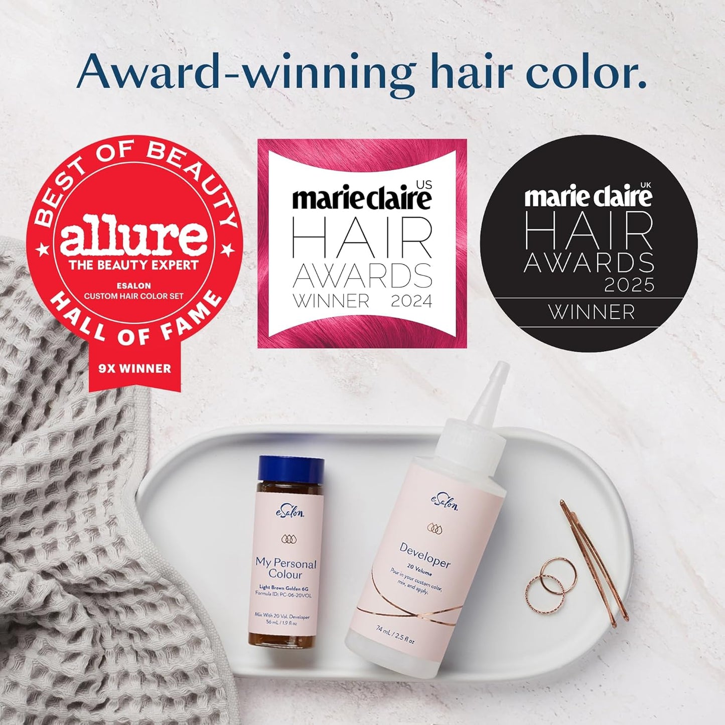 eSalon Permanent Hair Color & Hair Dye Complete Kit- Medium Blonde - Personal Colorist Kit for Up To 100% Gray Coverage for All Hair Types - Professional-Grade Ammonia-Free Hair Dye