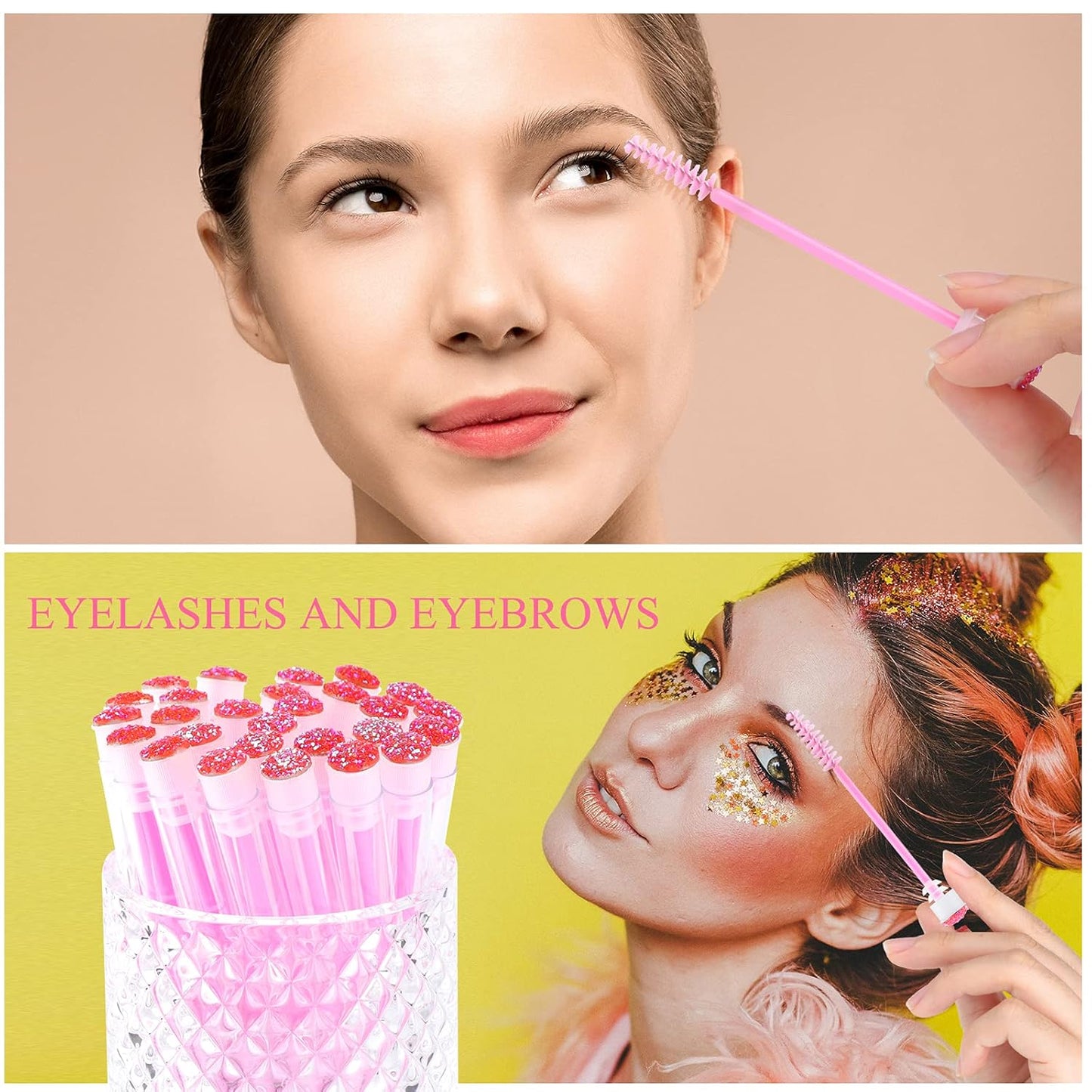 20pcs Eyelash brush Lash Wand Makeup tool Eyelash Extension supplies Cleaning brush Diamond Mascara star d pink