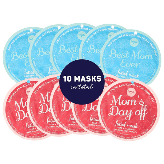 SpaLife Made for Mama Facial Mask Duo – Antioxidant Rejuvenating & Soothing Anti-Aging Facial Sheet Masks – Face Masks Skincare Set – Hydrating Face Masks – 10 Pack – Natural Fruit Extract Formulas