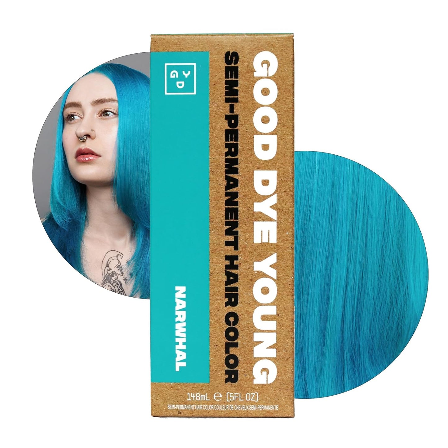 Good Dye Young Semi-Permanent Hair Color, Vegan and Cruelty-Free Blue Hair Dye, Last up to 24 Washes, Non-Damaging Conditioning Hair Color (5FL OZ, Narwhal)