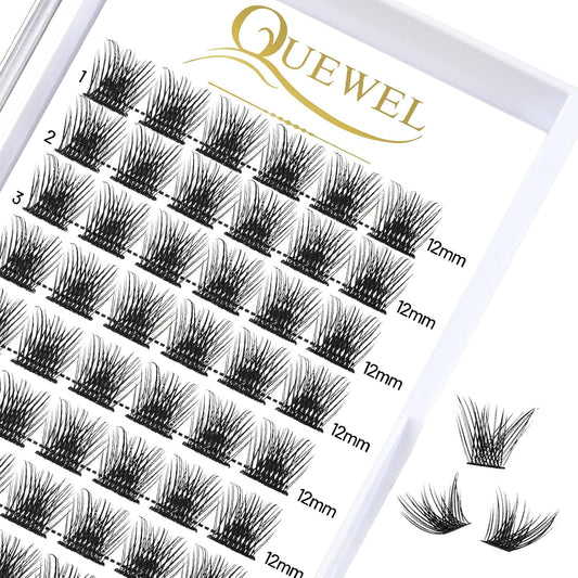 QUEWEL Lash Clusters 72 Pcs Wide Stem Individual Lashes C/D Curl 8-16mm Length DIY Eyelash Extension False Eyelashes Soft for Personal Makeup Use at Home (H03-C-12)