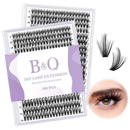 B&Qaugen Manga Lash Clusters DIY Individual Lashes 40D-D-15 300 PCS False Eyelash Cluster Manga Cluster 30D 40D 50D D Curl Eyelash Extensions at Home (40D-D-15)