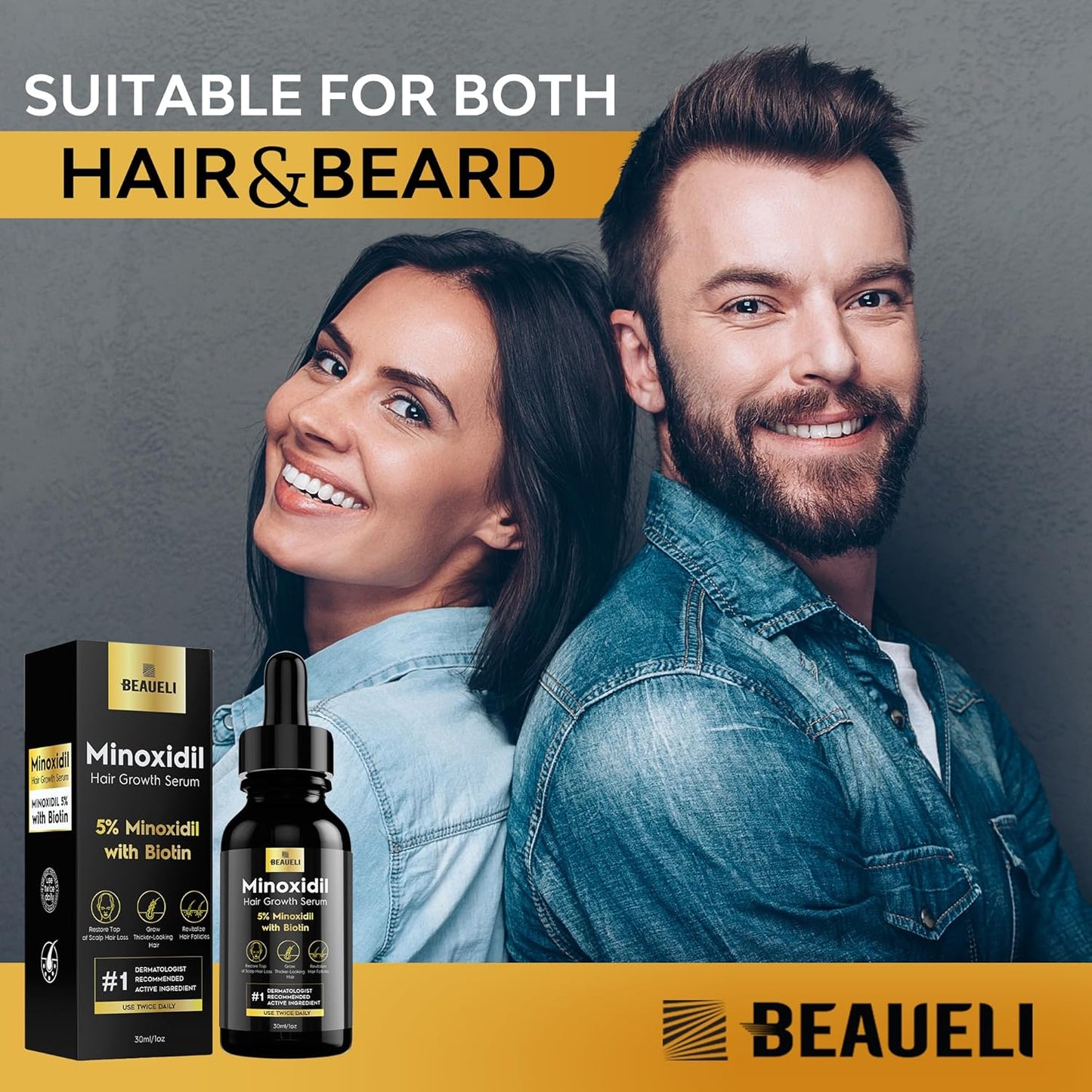 5% Minoxidil for Men & Women Hair Growth, Beard Growth, Hair Loss Treatment, Unisex Adult, Unscented Foam, 1oz