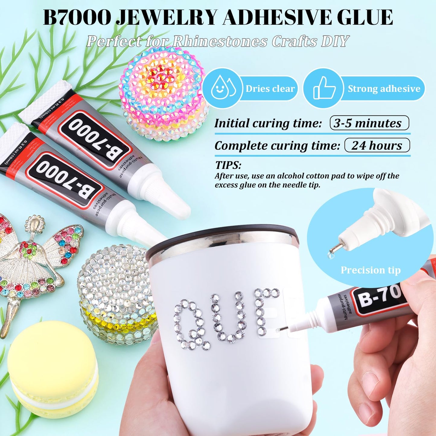 6000Pcs Resin Rhinestones for Bedazzling with 3Pcs B7000 Jewelry Glue, 1 Box Clear Flatback Rhinestones for Crafting Crafts DIY, Crystals Gems for Clothing Shoes Tumblers Nail Art Makeup