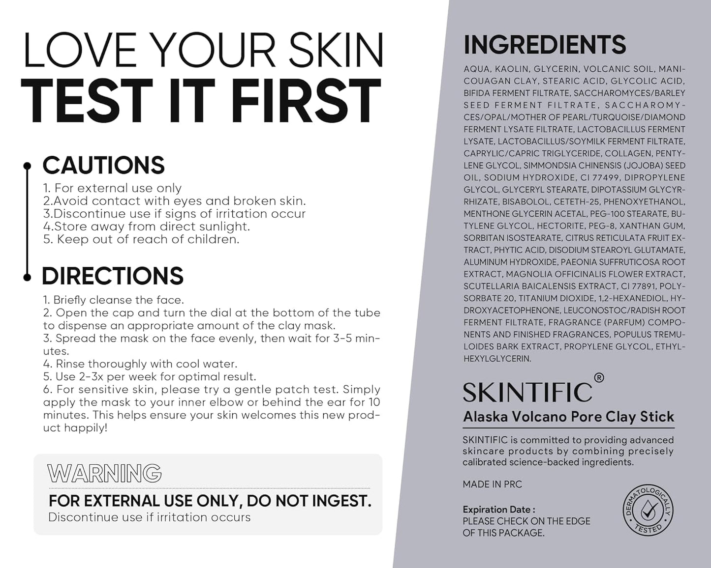 Deep Pore Cleansing Blackhead Remover Face Mask Stick, Mud Mask with Natural Alaska Volcano Clay, Gentle Exfoliating, Smoothing Skin, Non-Drying, Skincare Facial Mask