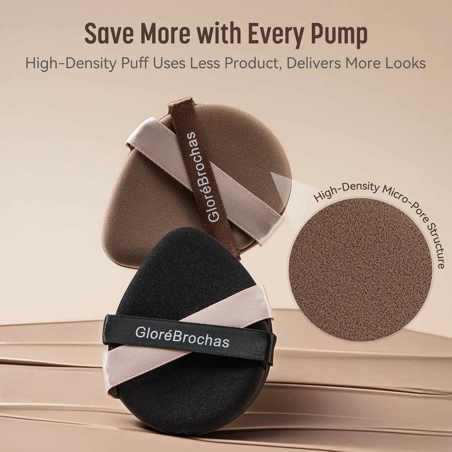 Makeup Sponge Set, GloréBrochas 4PCS Micro Porous Foundation Sponge, Latex-Free PU Makeup Puff, Low Absorption 3.2 Inch Soft Dual-Sided Foundation Puff, Individually Wrapped