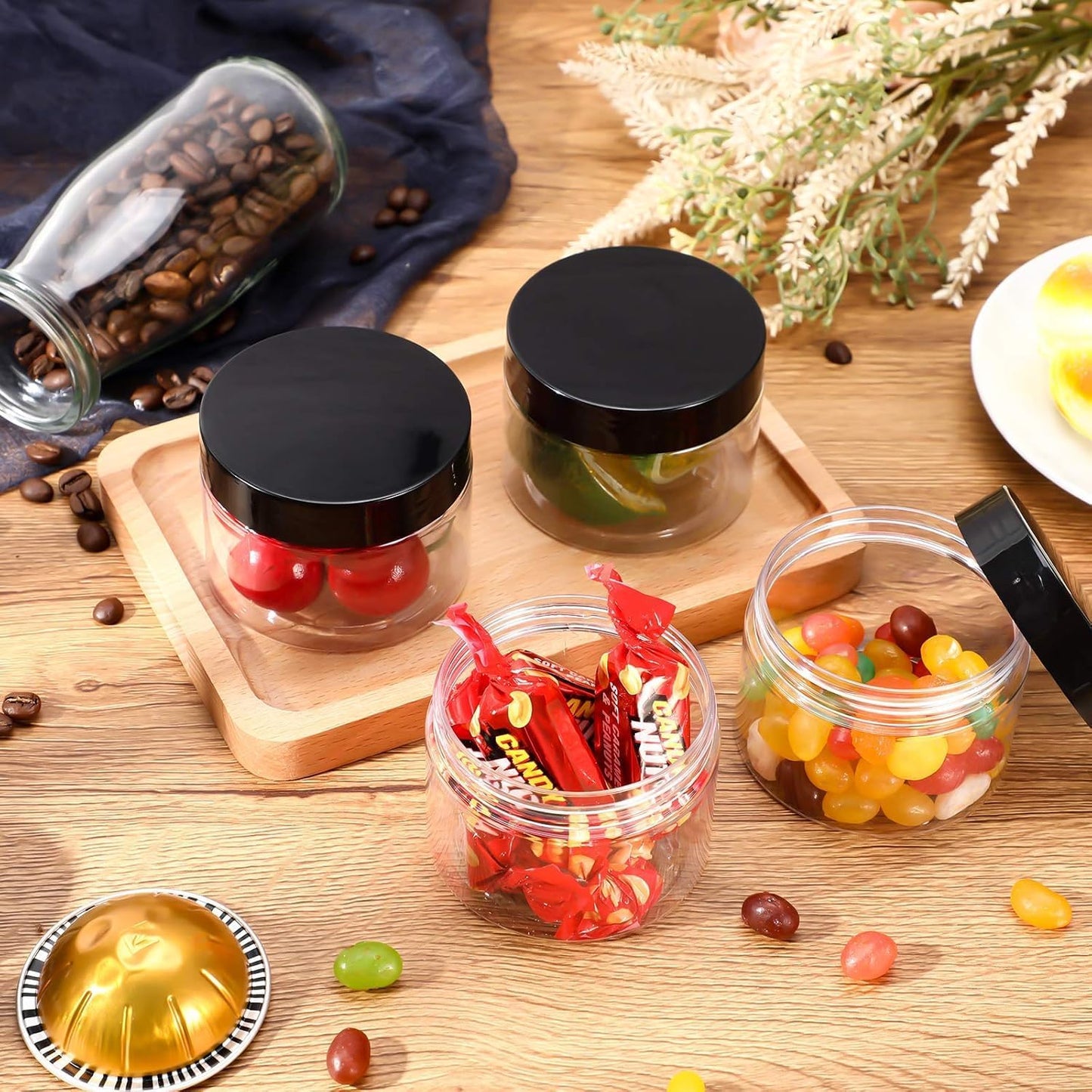 SATINIOR 36 Pieces 2 oz Plastic Jars with Lids Wide Mouth Airtight Reusable Container Acrylic Cosmetic Small Jars for Lotions Ointments Travel Toiletries Creams Make up Storage(Black)