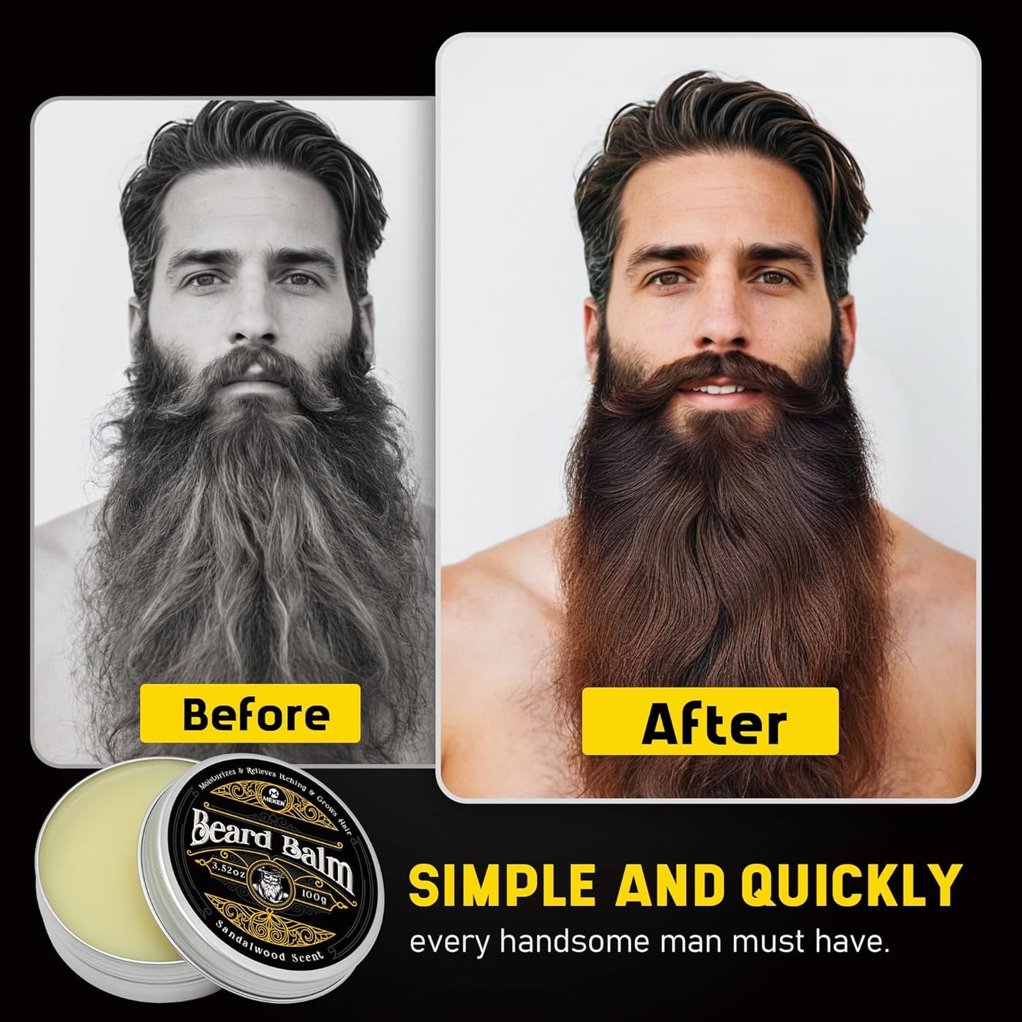 MEKER Beard Balm, Beard Softening Leave-in Balm with Brush, All-Natural Anti-Itch, Organic Beard Conditioner for Softening, Stops Itch, Grows, 3.52 OZ