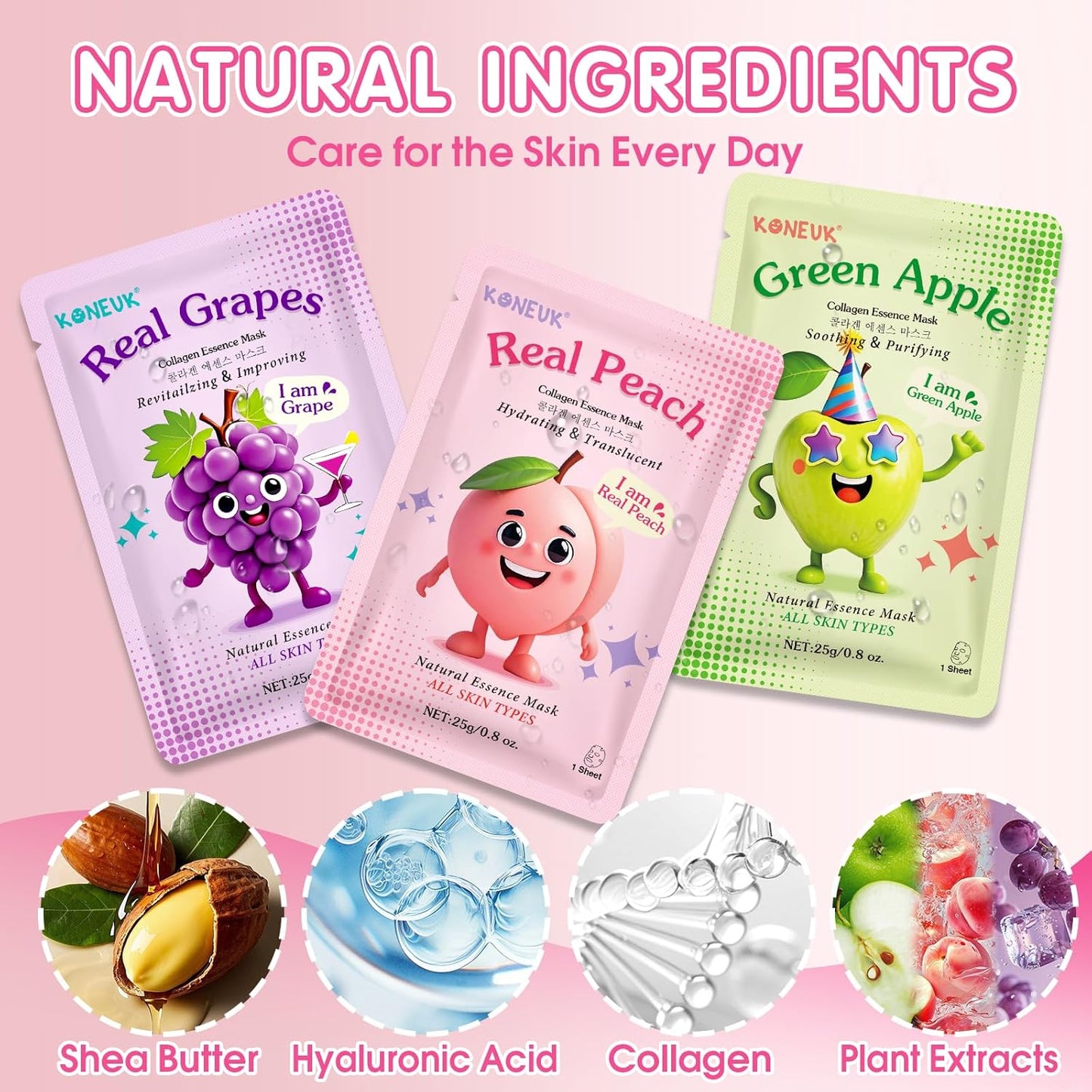 14 Pack Fruit Face Masks Skincare for Kids, Sheet Hydrating Facial Mask for All Skin Types, Bulk Collagen Face Mask for Women Skin Care, Birthday Party Spa Gifts for Teens Girls