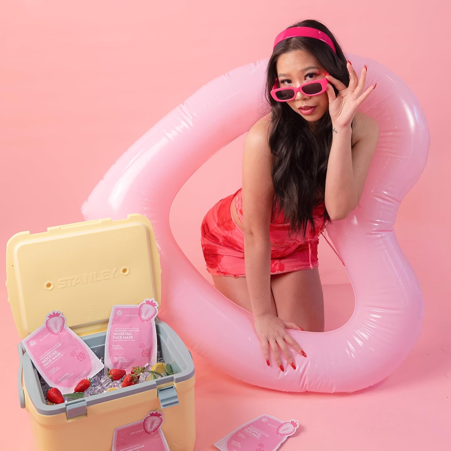 ESW Beauty Strawberry Coco Rosé Soothing Face Mask - Hydrating, Calming, Vegan Face Mask with Coconut Water, Green Tea, & Strawberry Extract for Sensitive Skin