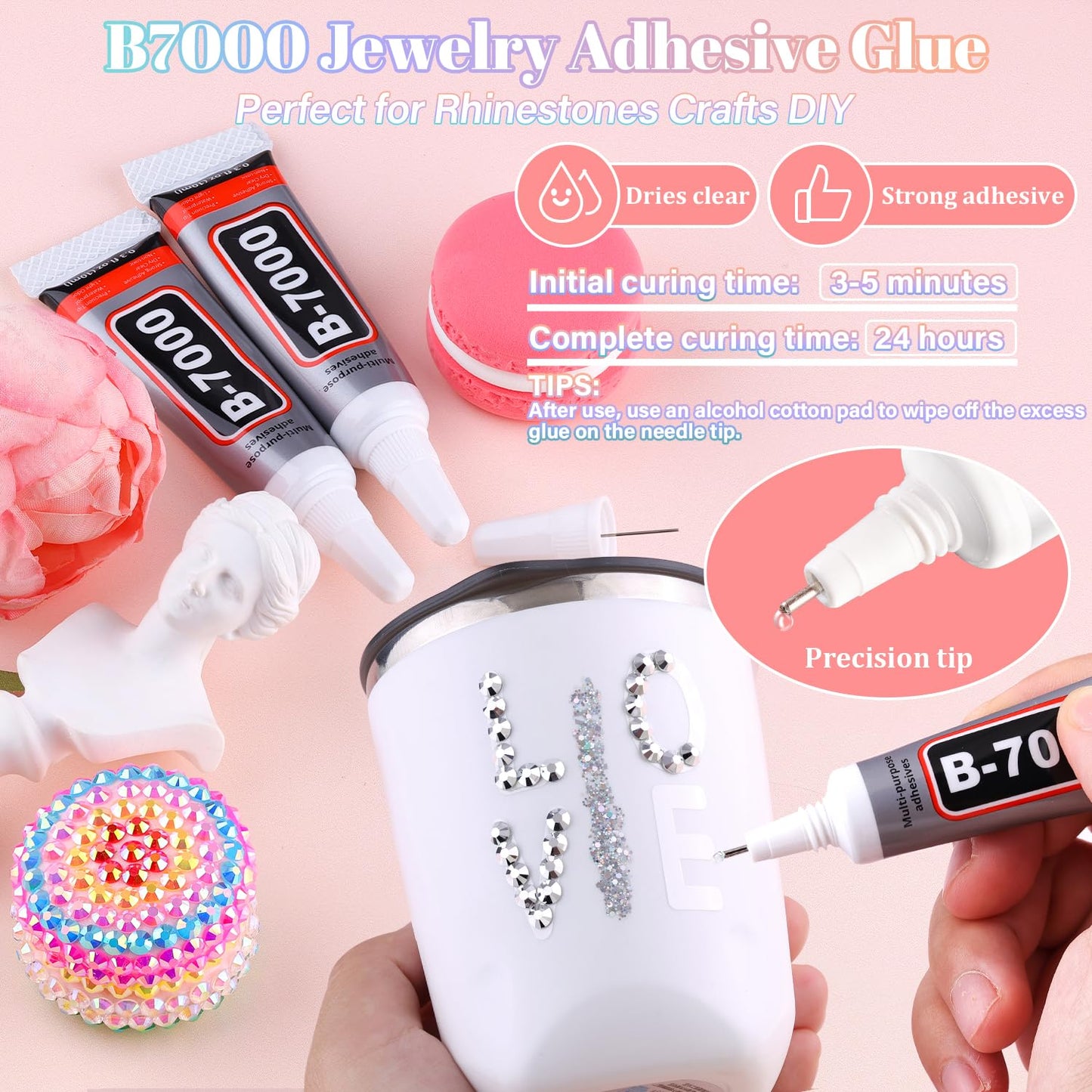 25000Pcs Resin Rhinestones with B7000 Jewelry Glue for Crafting, Silver 2-6mm Non Hotfix Flatback Gems, Bedazzling Crystal for DIY Crafts Clothing Tumblers Mugs Shoes Fabric Decor Nail Art