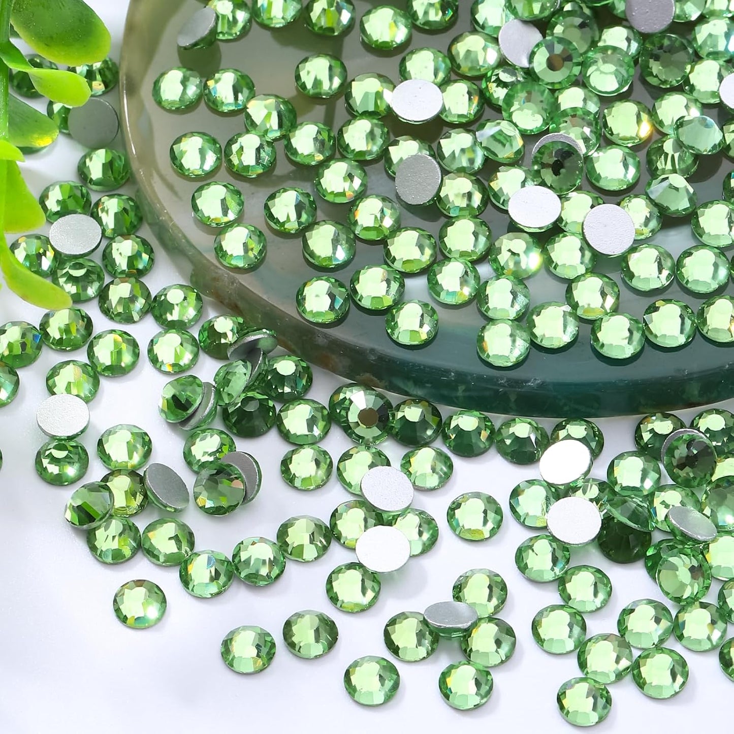 Light Green Flatback Rhinestones, Glass Rhinestones for Nail Art and Craft, Glue Fix, Loose Crystal Gemstones(Lt.Green, SS20, 1440pcs, 4.6-4.8mm)
