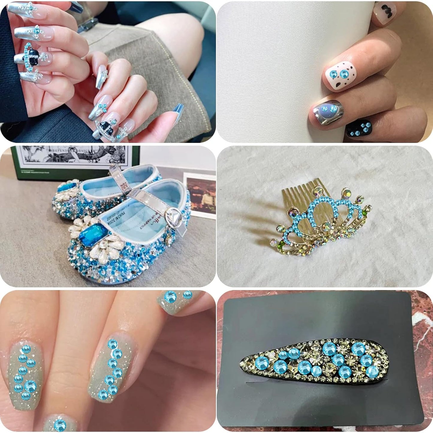 beadsland Flat Back Crystal Rhinestones Round Gems, Aquamarine (4.6-4.8mm) SS20/1440pcs