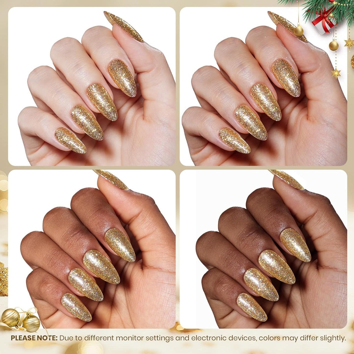 Beetles Glitter Gel Nail Polish – Starlit Gold Sparkling Glitter Reflective Purple Gel Polish 15ml UV/LED Soak Off Long Lasting Nail Art Home DIY Salon
