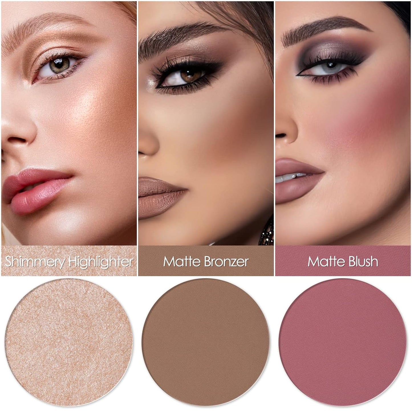 FOCALLURE Blush and Highlighter Palette,3 in 1 Contour Palette,Cruelty-Free Matte Bronzer Powder,Shimmer Illuminator Highlighters for a Glowing Look,#10
