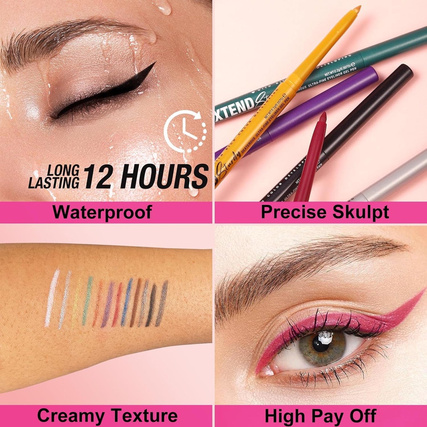 White Pencil Eyeliner Waterproof Retractable Cream White Gel Eyeliner Smudge-proof Hypoallergenic (01#)
