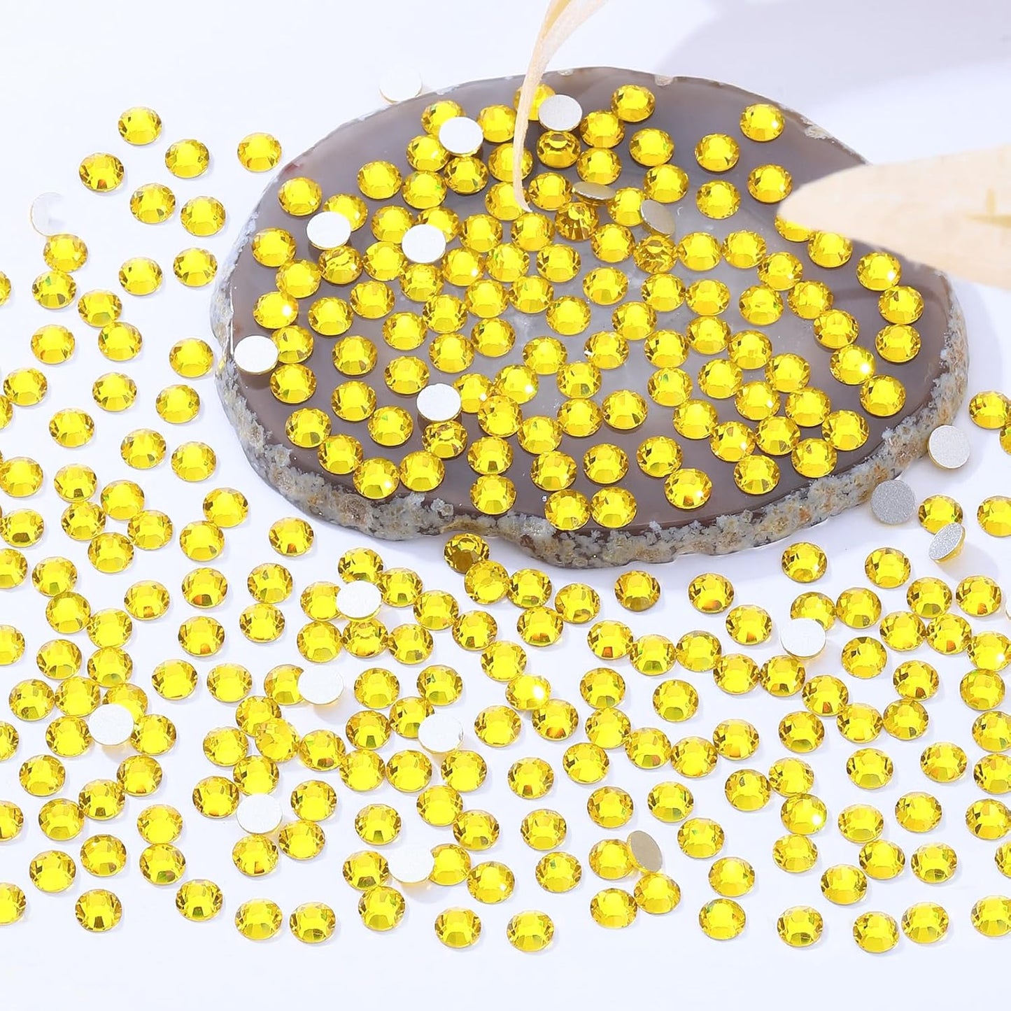 Yellow Flatback Rhinestones, Glass Rhinestones for Nail Art and Craft, Glue Fix, Loose Crystal Gemstones(Yellow, SS30, 576pcs, 6.4-6.6mm)