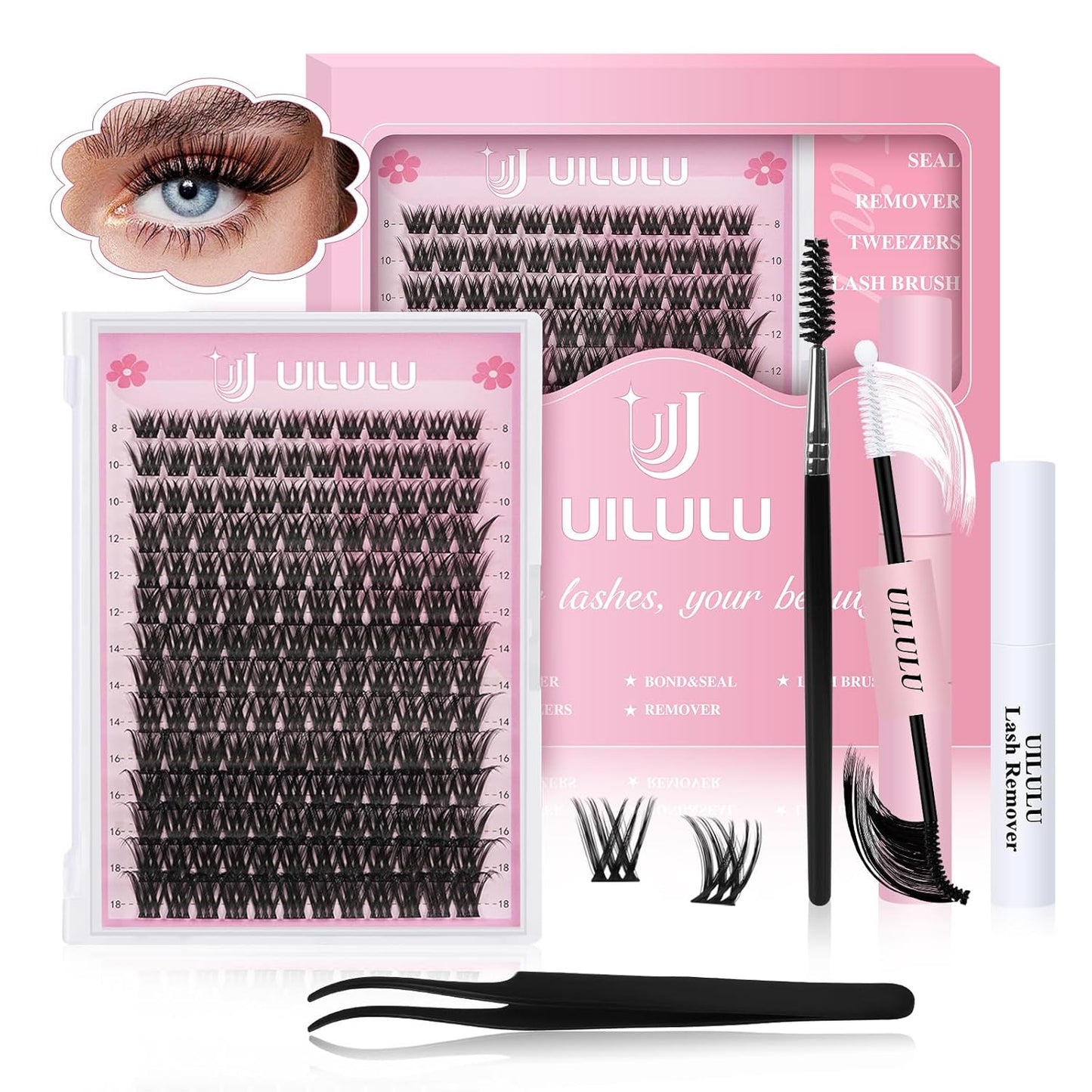Lash Clusters kit 8-18mm DIY Eyelash Extension Kit 168 Natural Lash Clusters 0.07D D Curl Wispy Individual Eyelash Clusters False Lashes Eye Lash Extension Lash Kits