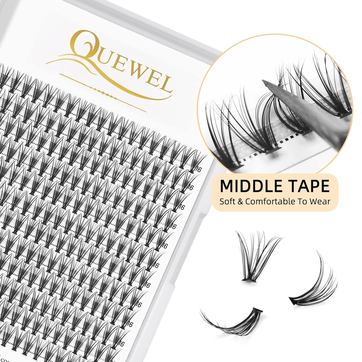 QUEWEL Cluster Lashes 240Pcs Individual Lashes 20D 0.07D Curl 16mm Knot-Free Lash Extensions Clusters Lashes Soft&Natural False Eyelashes Individual DIY Eyelash Extension at Home(20D 0.07D 16)