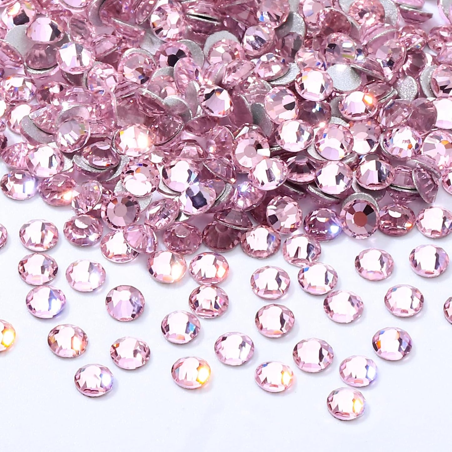Pink Flatback Rhinestones, Glass Rhinestones for Nail Art and Craft, Glue Fix, Loose Crystal Gemstones(Pink, SS8, 2880pcs, 2.3-2.5mm)