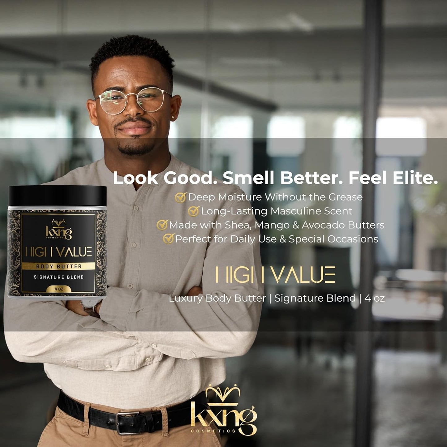 KXNG Cosmetics, Body Butter, Organic Skin Care for Men and Women, Body Moisturizer Lotions and Creams, Raw Shea Butter, Cocoa Butter, Mango, Coconut Oil, Hand, Foot, All Skin Types (High Value)